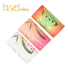 Hsdribbon 75 мм 3 дюймов изготовленный на заказ с принтом арбуза золото Фольга напечатанный на сплошной подошве и «камень, ножницы, бумага» корсажная лента