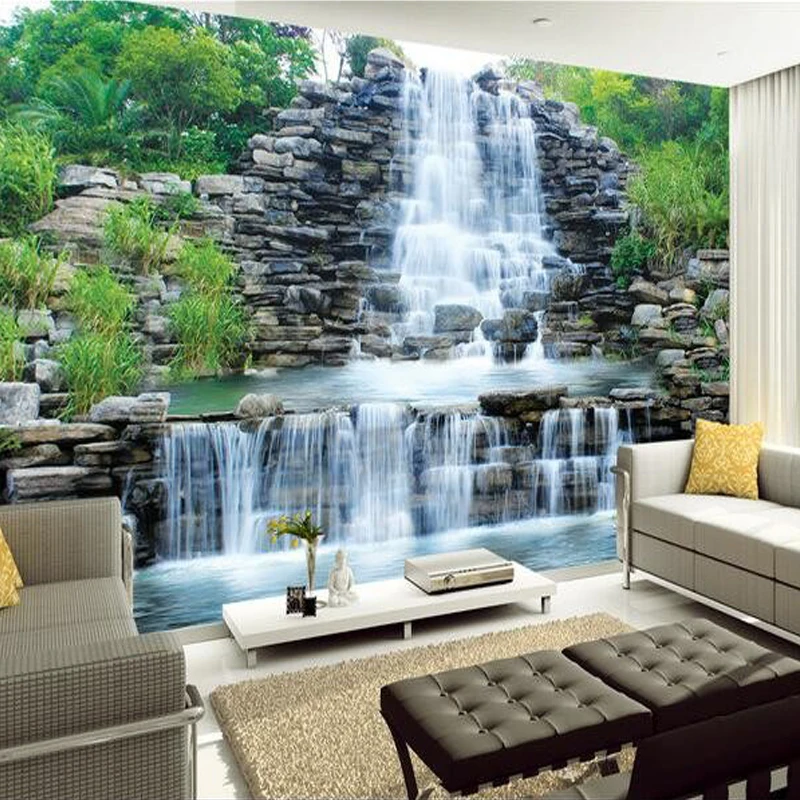 Custom 3D Mural Wallpaper Water Flowing Waterfall Nature Landscape Wall Painting Art Mural