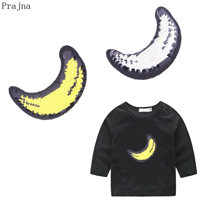 

Prajna Change Color Sewing Fruit Banana Patch Kids Reversible Sequin Patch Fabric Sew On Embroidered Patches For Clothes Stripes