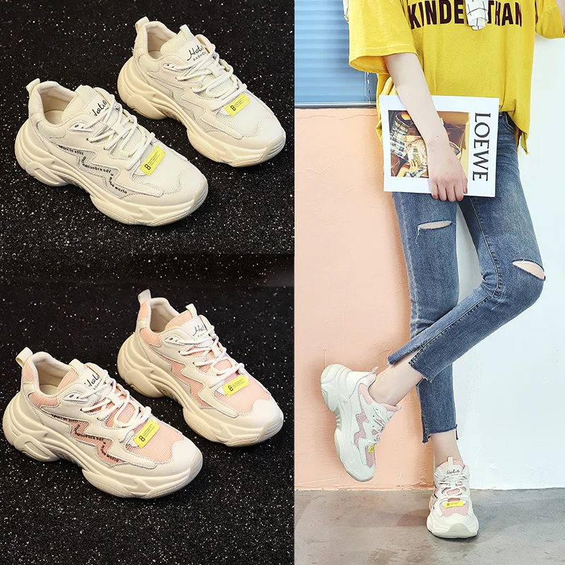 

Women's Mesh Shoes Comfortable Breathable Thick Bottom Sports Shoes Spring Autumn Fashion New Running Casual Lace White Shoes
