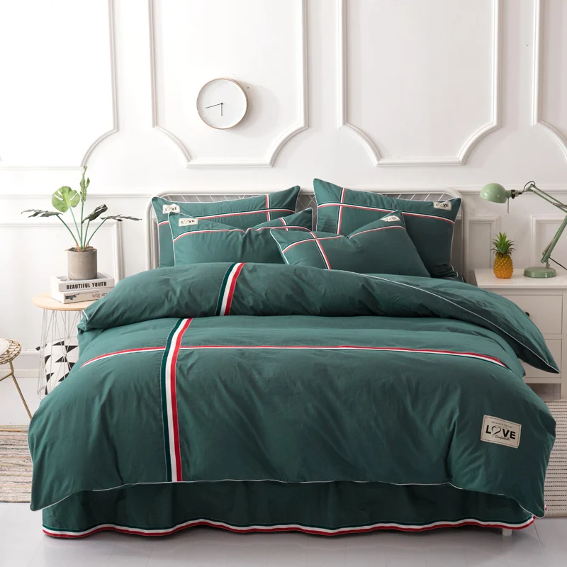 100 Cotton British Style Bedding Set Queen King Size 4pcs Soft