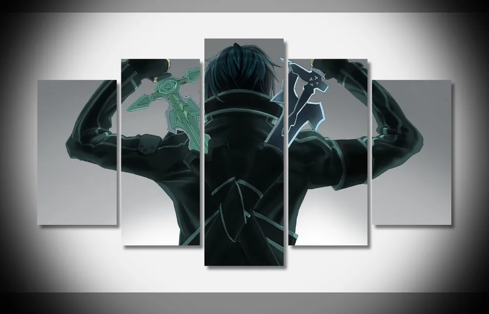 P3018 Sword art online Kirito two swords a back Kirito swordsman onlain Poster Framed Gallery