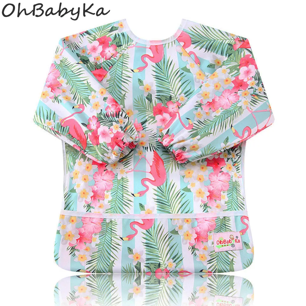 

Ohbabyka Long Sleeve Boy Girl Bibs&Burp Cloths Cartoon Baby Girl Bib with Pocket Baby Feeding Bibs Waterproof Baby Slabbers