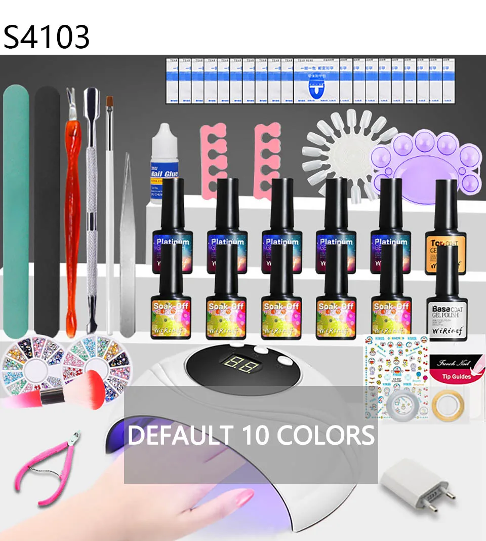 Superior e Base Wirinef Lâmpada Gel Unha Polonês Conjunto Kit Embeber Vernizes Manicure Arte Ferramentas Cabolsa Laca 24w uv Led 14 Wirinef 24w uv lâmpada led gel unha
