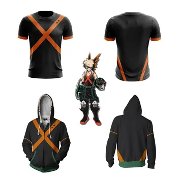 

My Hero Academia Bakugou Katsuki Cosplay Costume My Hero Academia Hoodies 3D printed zip-up hoodies for men women sport sweater