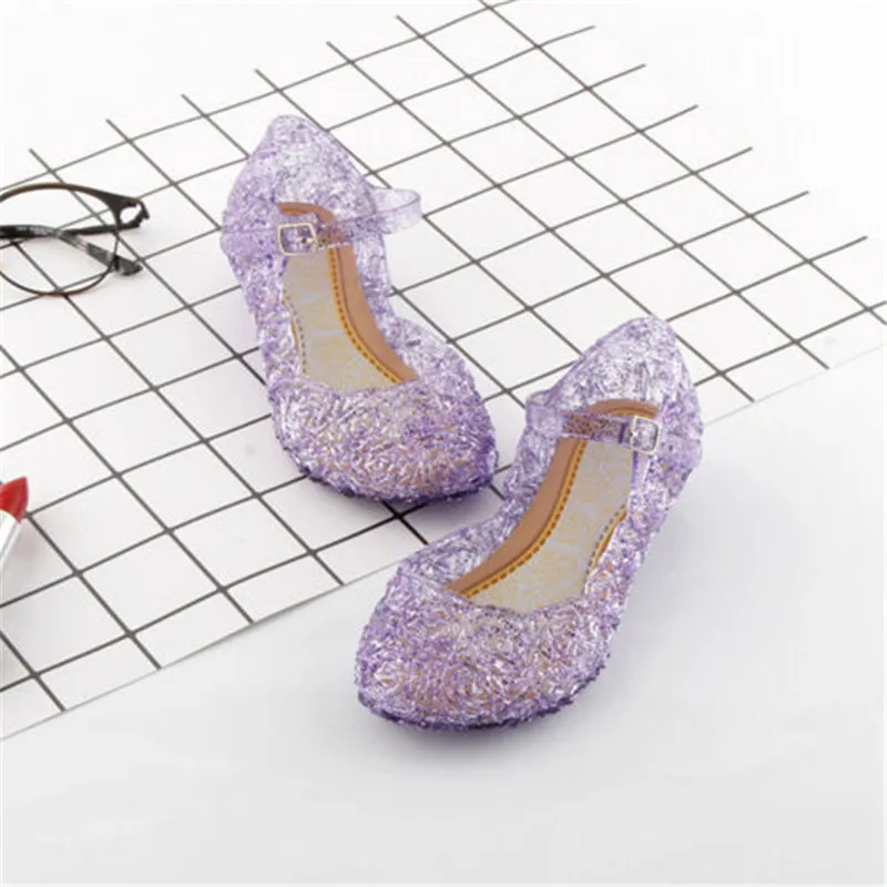 Летние сандалии с кристаллами для маленьких девочек; обувь принцессы на высоком каблуке с вырезами; вечерние туфли Золушки для костюмированной вечеринки; обувь для танцев