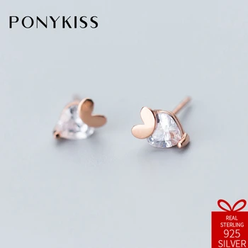 

PONYKISS Romantic S925 Sterling Silver Heart Zircon Sweet Cute Fashion Stud Earrings Women Party Fine Jewelry Anniversary Gift