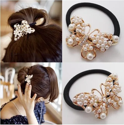 2016 Hot Sale Women Hair Accessories brand Pearl Bungees Chic Butterfly
