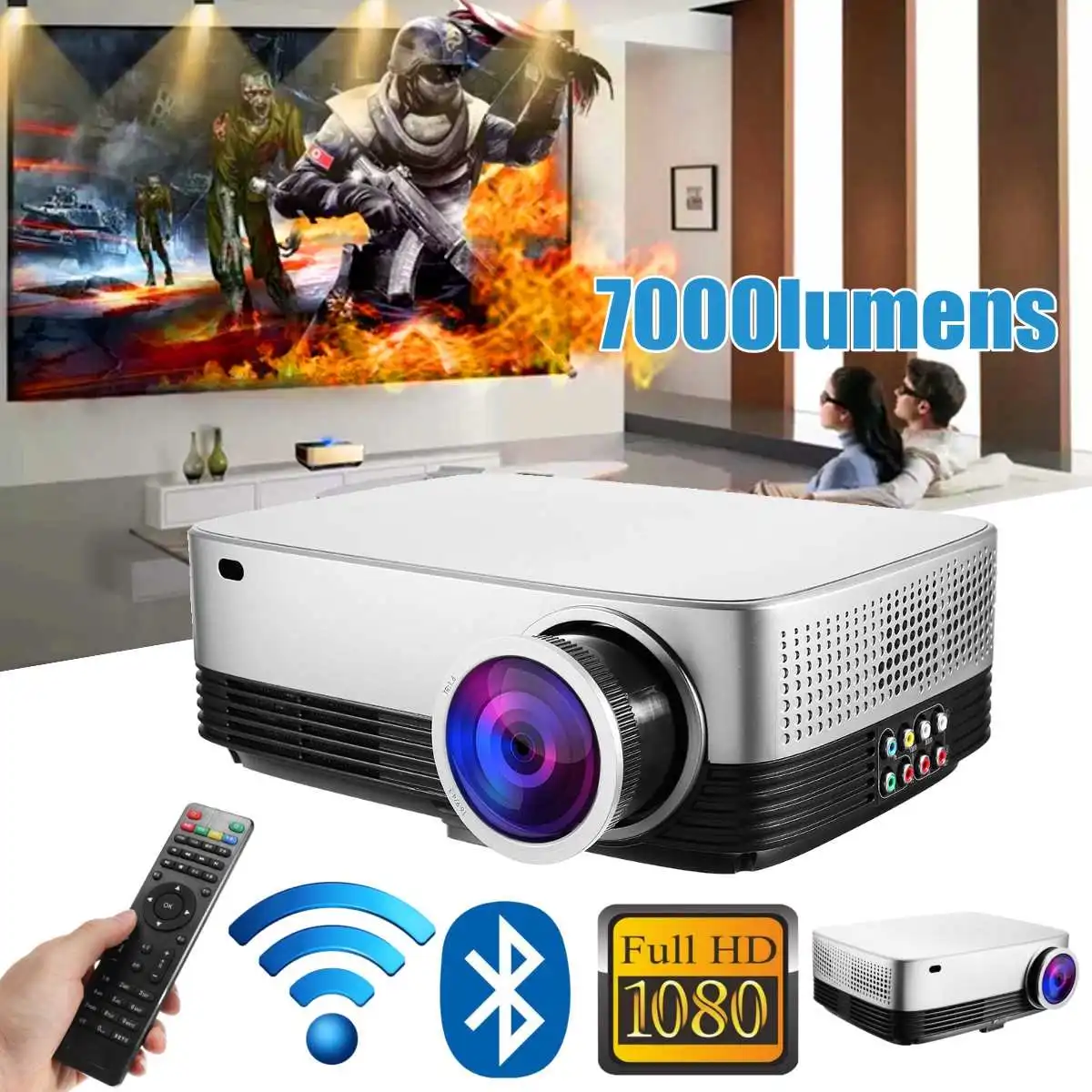 

Portable LCD Projector Home Cinema Theater Movie wifi bluetooth LED Proyector HD Mini Projectors Support 1080P 7000 Lumens