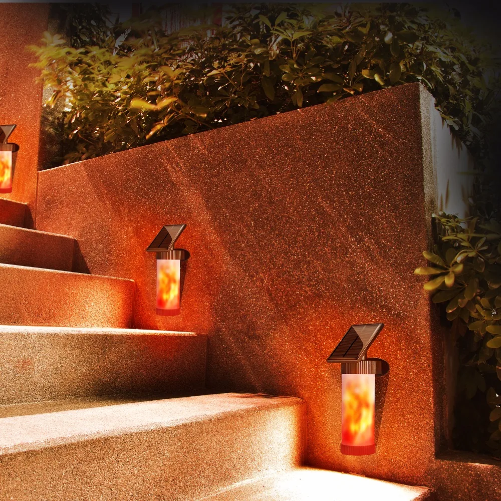 

Solar Power Flame Flickering Effect LED Outdoor Wall lamp Fire Burning light Bulb Decoration Garden lights Garden Path Landscape