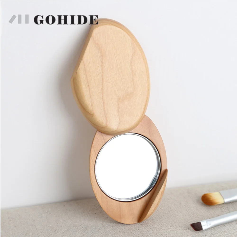 

JUHD A Gohide Hand-polished Oval Portable Decorative Wood Mirrors Beauty Makeup Mirror Mini Flexible Rotating Exquisite Mirror