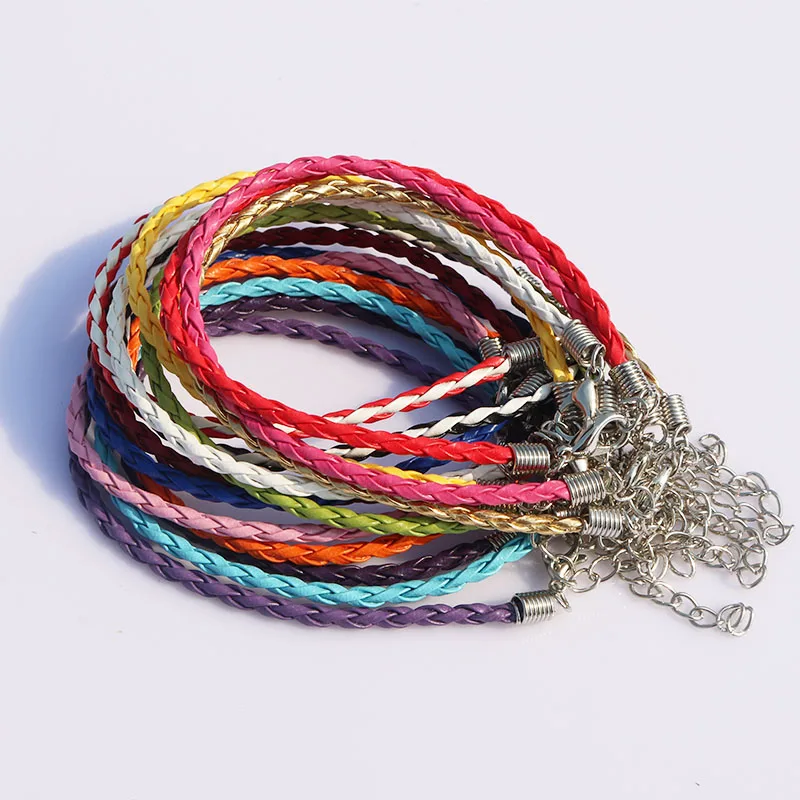 Wholesale 7.8&quot; Mixed Color Leather Braided Charm Bracelets For Beads Bulk Bracelet Cords With ...