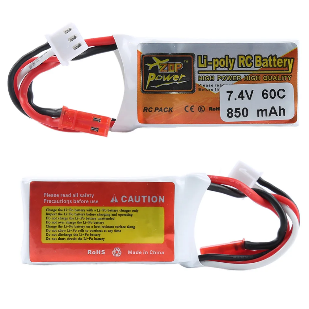 

Largely Applicable ZOP Power 7.4V 850mah 60C 2S Durable Lipo Battery JST Plug For RC Aircraft Model Cars FPV Drone