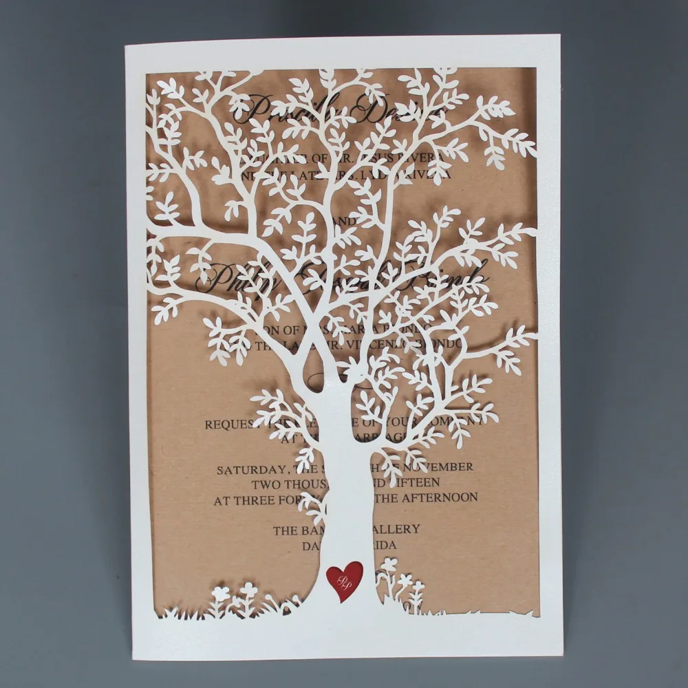  Rustic Wedding Invitation Laser Cut Wedding Invitation Cards Tree Wedding Invite With Tag - set of  - 32900553518