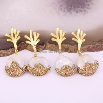 

New 4pair Gold Color Rhinestone Pearl Dangle Earrings Charms