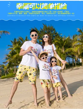 

Cotton cute print parent-child summer dress new fashion a family of four short-sleeved suit beach casual parent-child suit