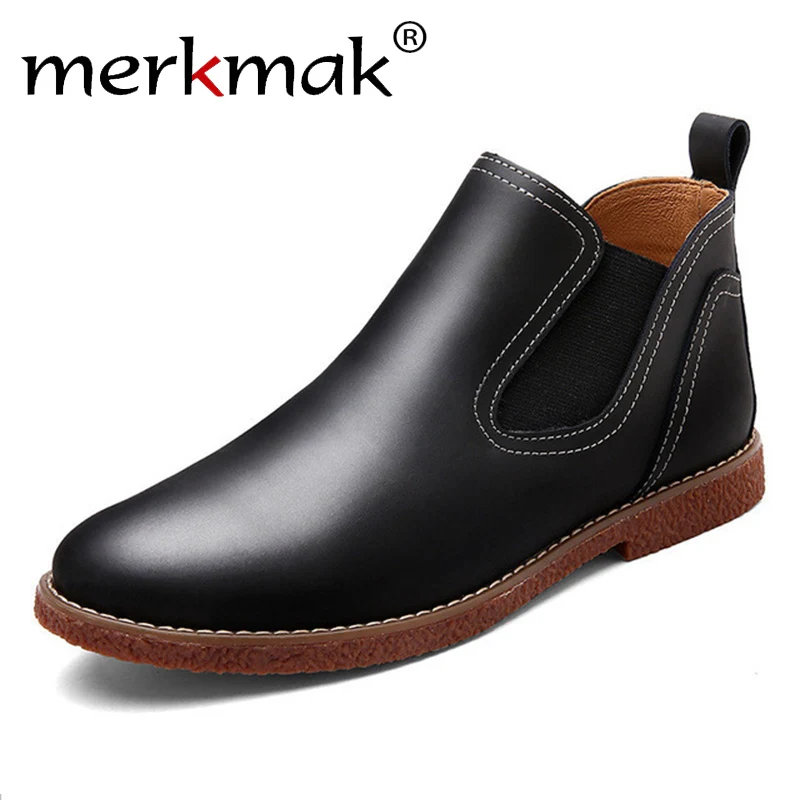 

Merkmak Men Shoes Ankle Boots Men Rubber Rain Boots Fashion Chelsea Boots Casual Botas Slip On Waterproof Moccasins Flats Shoes