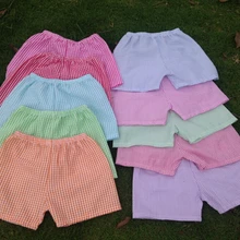 Дешевые,, клетчатые, простые, жатый хлопок, пляжные детские шорты разные цвета