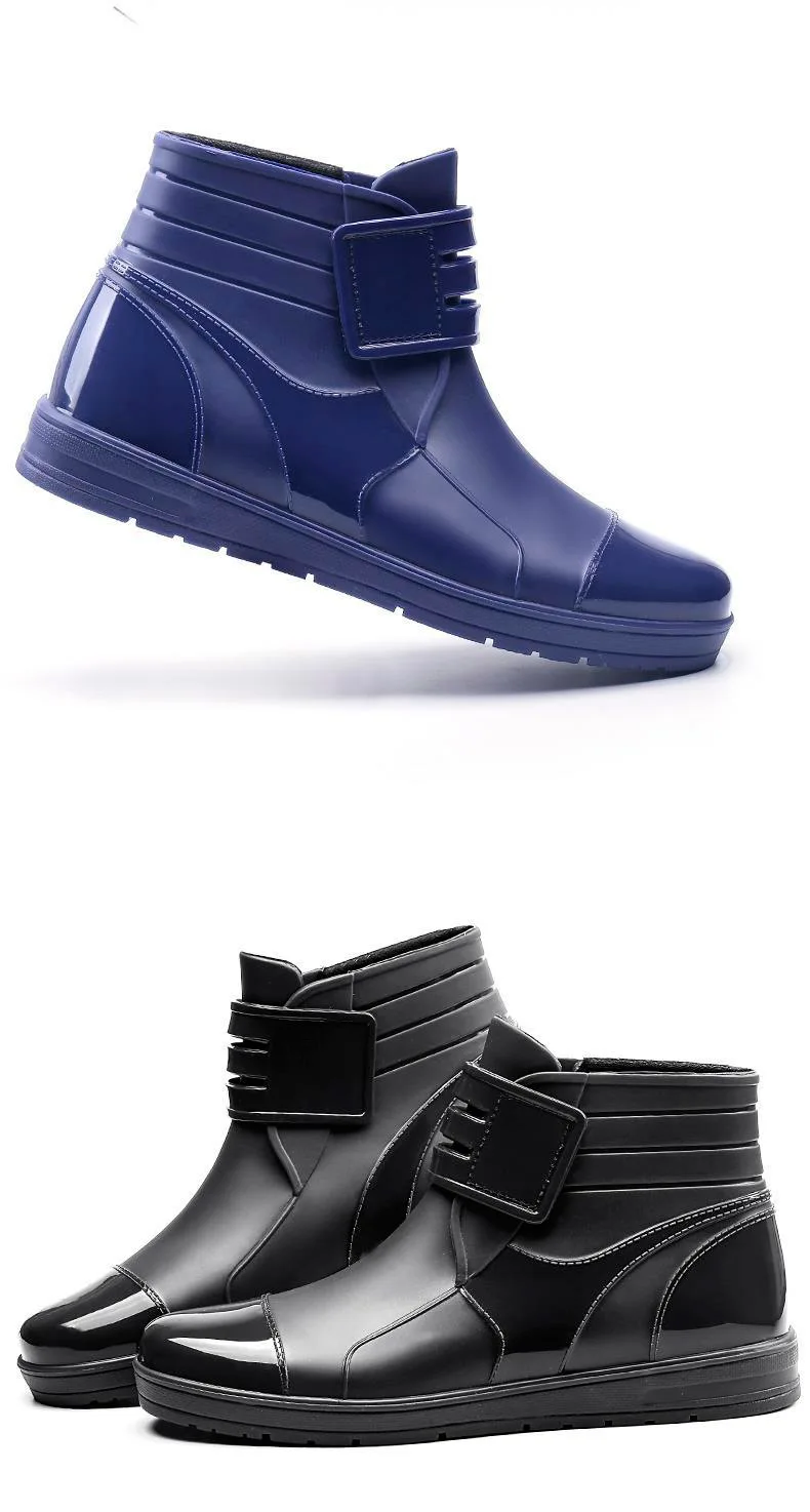 Dwayne 2018 Fashion PVC Waterproof RainBoots Waterproof Flat Shoes Men Black Rainboots Blue Rubber Ankle Boots Buckle Botas HTB1tw4JKXGWBuNjy0Fbq6z4sXXal - Dwayne 2018 Fashion PVC Waterproof RainBoots Waterproof Flat Shoes Men Black Rainboots Blue Rubber Ankle Boots Buckle Botas