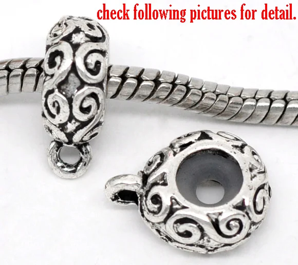 

DoreenBeads antique silver Pattern Stoppers W/Rubber Bail Beads Fit European Charm 14x11mm,10PCs, New