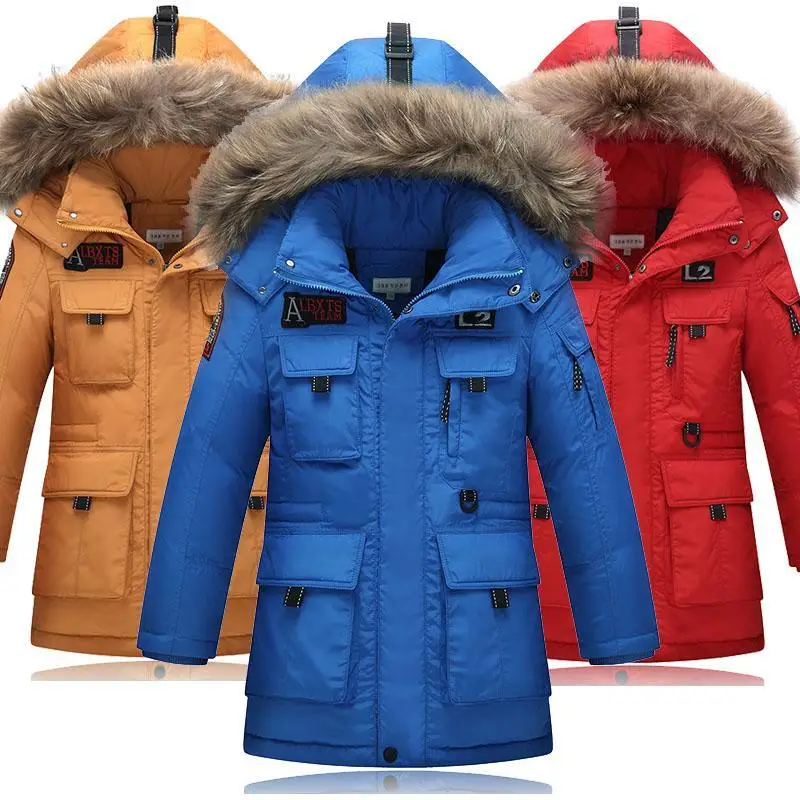 

2016 New Childrens duck Down Jackets/coats Parkas real fur Big boy Outerwears Coat thick Down feather jacket winter-40degree