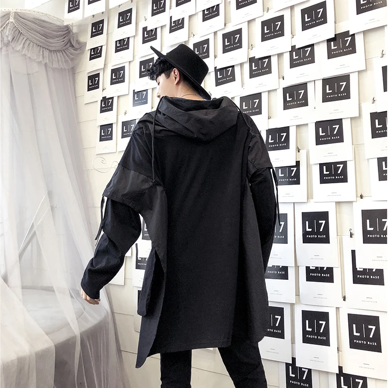 

Batwing cloak hoodies men with hood Black White Loose Halloween Stage DJ tops