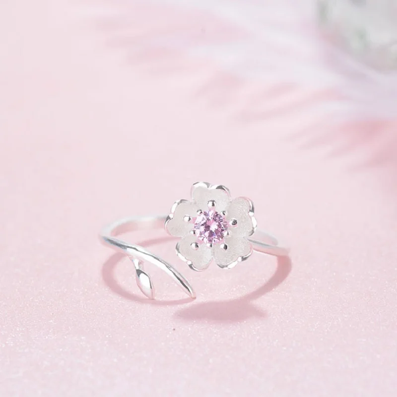 Серебряные цветы на палец серебряные вишневые цветы кольца для женщин регулируемое кольцо модное свадебное ювелирное изделие для невесты