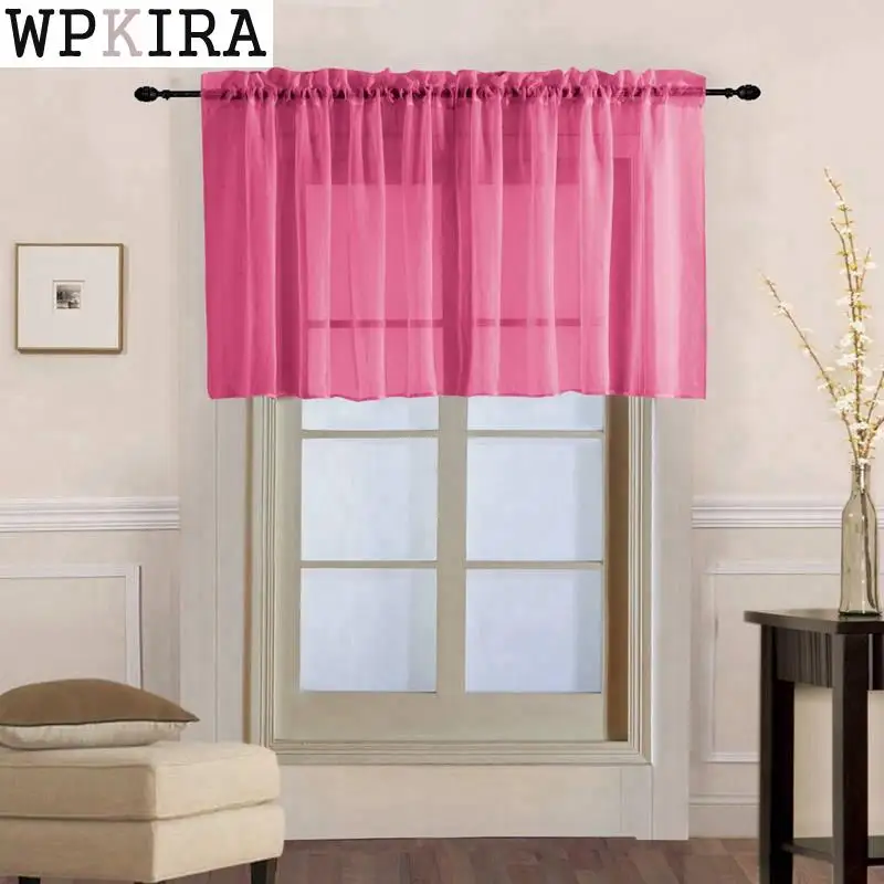 

Window Voile Drapes Roman Tulle Kitchen Pure Color Simple Sheer Short Curtains Valance For bay Window Door Decoration 184&30