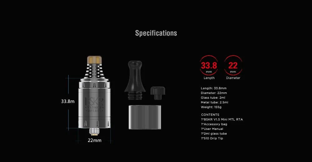 Original Vandy Vape Berserker Mini MTL RTA V1.5 Tank 22mm 2.5ml Metal Tube Vandyvape BSKR Atomizer 2ml Electronic Cigarette Vape 02 (6)