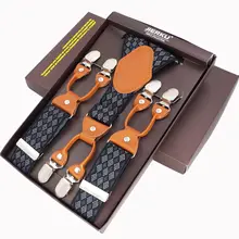 Модные мужские подтяжки, 6 клипов, кожаные подтяжки, брюки на подтяжках, Регулируемый эластичный ремень ligas Tirantes