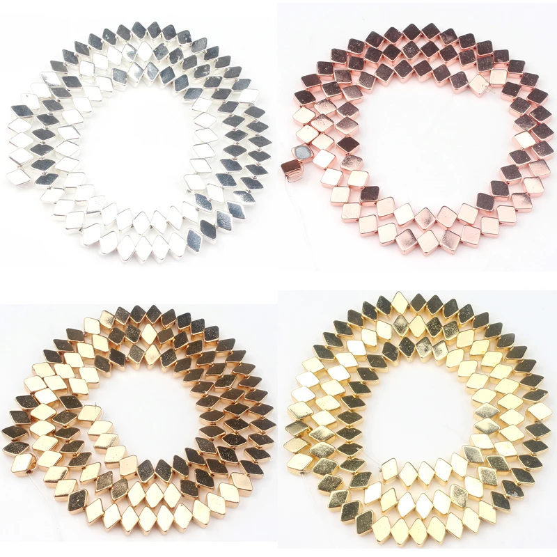 

6X4mm Natural Rose Gold Slivery Plated Hematite Rhombus Shape Loose Spacer Stone Beads For Jewelry Making Diy Charm Bracelet 15"