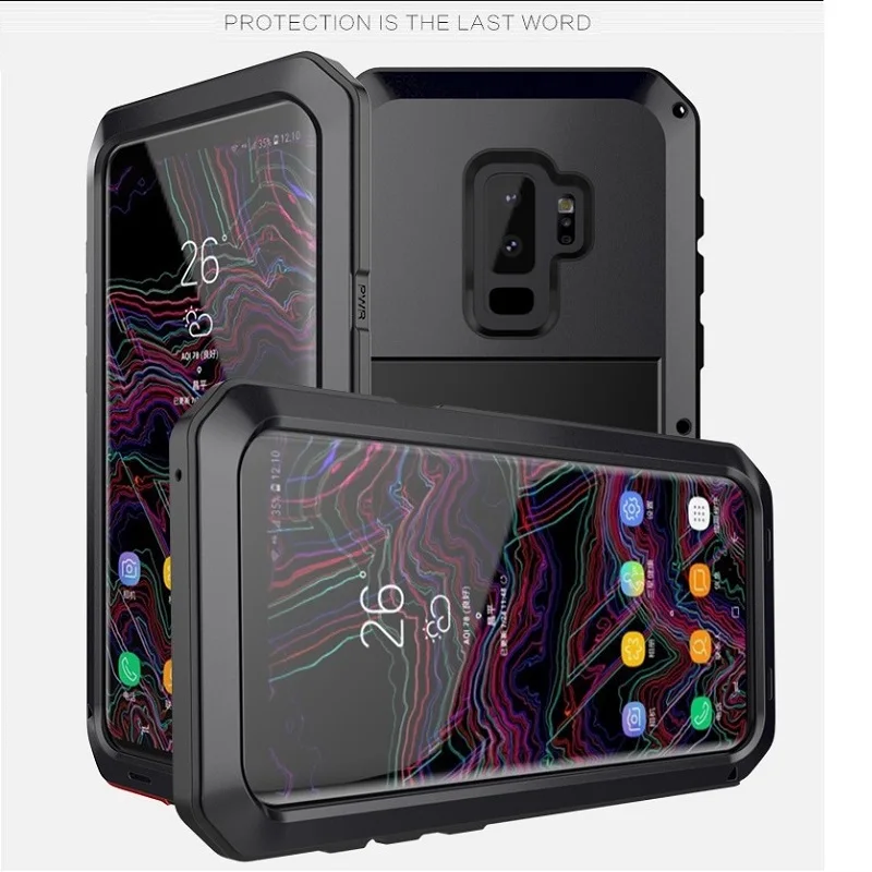 

Heavy Duty Powerful Shockproof Waterproof Metal Alloy Tempered Glass Metal Cover Cell Phone Case For Samsung S9 S9 Plus