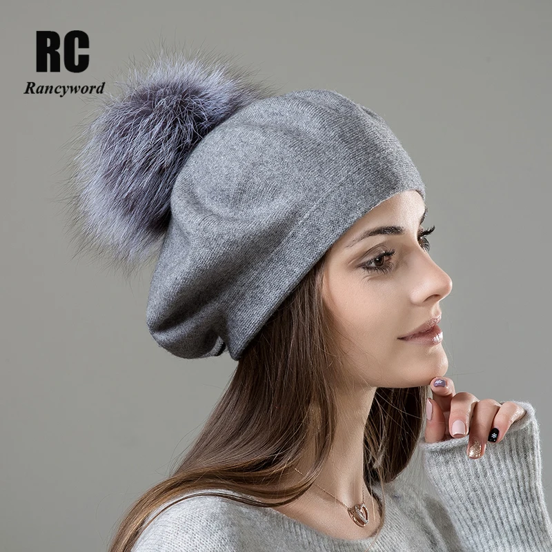 [Rancyword] женский берет, вязаная шерстяная шапка, шерстяные береты, натуральный мех, помпон, берет, шапка, высокое качество, женские зимние шапки, шапочки RC2047