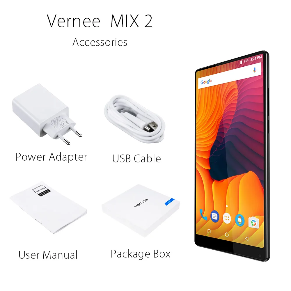 Original Vernee Mix 2 Dual Camera Smartphone 4GB 64GB 6.0 Inch 18:9 Screen Back Glass Design Android 7.0 13MP Cellphone 4200mAh