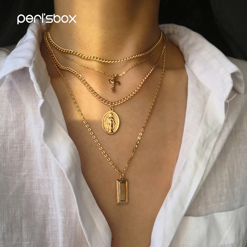 Женское многослойное ожерелье чокер Peri'sBox золотого и серебряного цвета|Колье| |