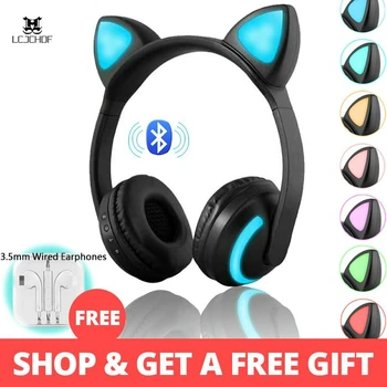 

7 Colors LED light Bluetooth Stereo headphones wireless Cat Ear Headphones Flashing Glowing cat ear Gaming Headset Earphone