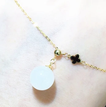 

New 18K Gold Inlaid Natural Hetian White Jade Pendant Necklace Valentine's Day Gift with Certificate