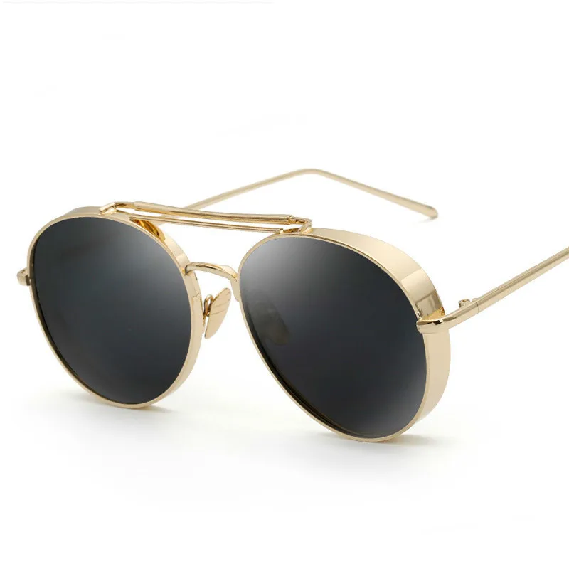 

2018 Brand Designer Metal Steampunk Sun Glasses Men Women Fashion Vintage Pilot Sunglasses Coating Mirrored Oculos