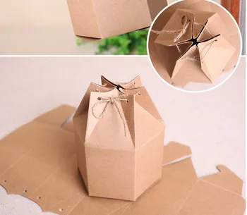 

20pcs/lot 2 sizes Small kraft gift cardboard boxes,kraft paper boxes for gift,hexagonal carton paper packaging brown candy boxes