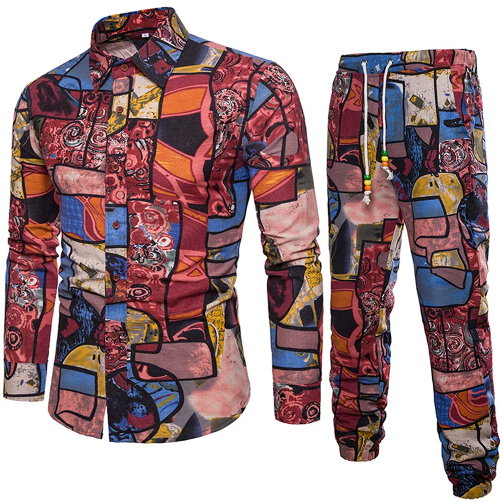 2019 Novelty Patchwork Male Festival Suit Europe Man 5XL Big Size Loose Long Pants Boys Autumn Sea Casual Set Holiday Suits New