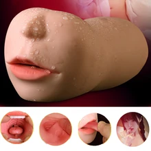 RRealistic Male Masturbator Aritificial Vagina Pocket Deep Throat Tongue Suck Pussy Sex Toys for Men Heater