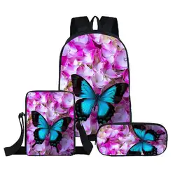 Новый детский рюкзак подростковый рюкзак 3 шт./компл., школьная сумка для женщин, сумки на плечо, модные 3d сумки с принтом бабочки, сумки для