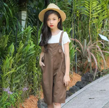 

2019 new wholesale girls wide overalls summer cotton fashion girls pants 6-11t B620