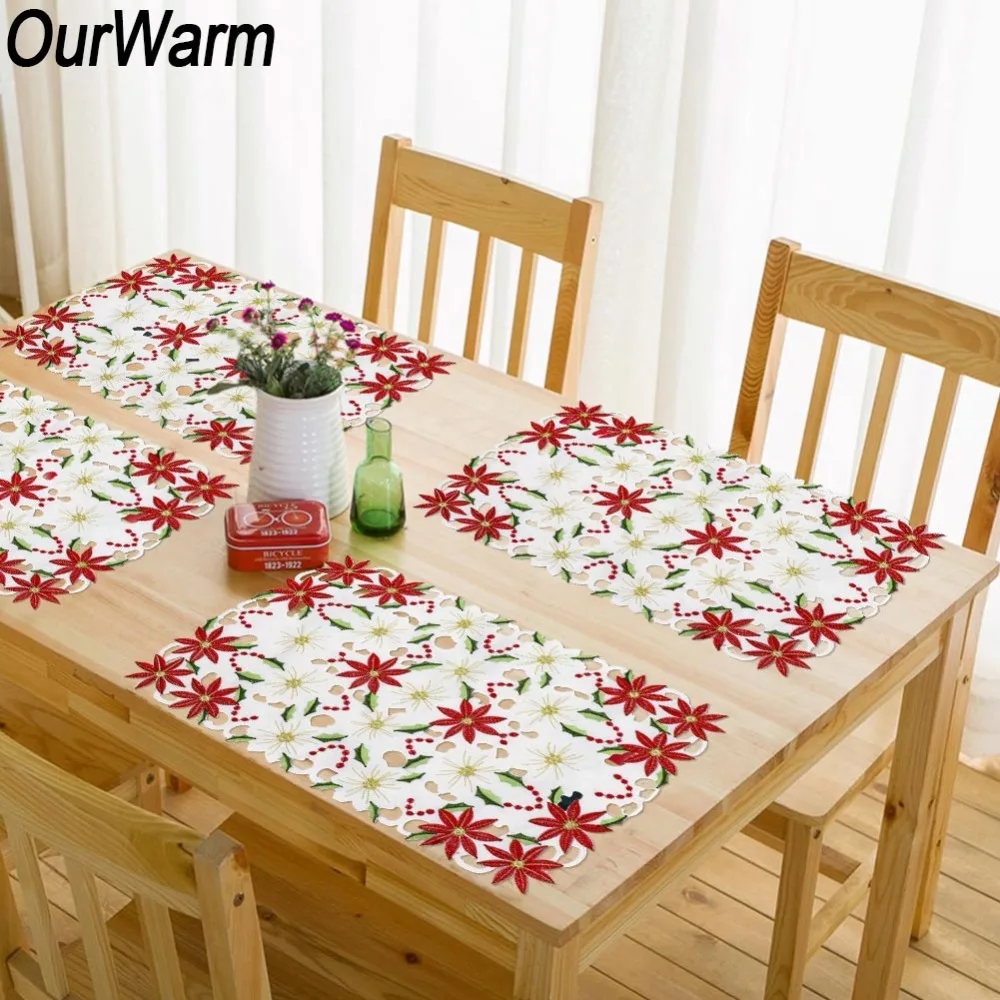 OurWarm 11x17 inch Polyester Christmas placemats Table Decoration