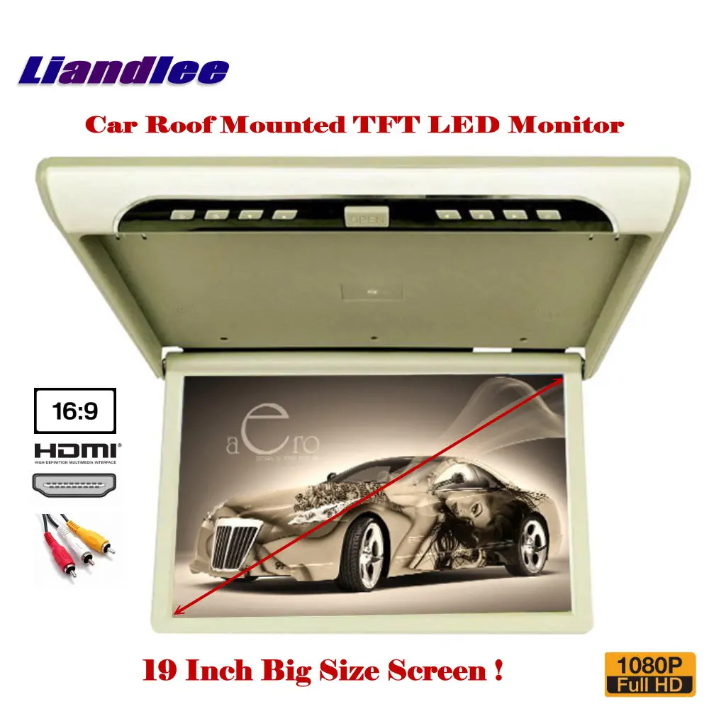 19 Inch Flip Down Car Roof Mounted Monitor with 1080P HD TFT LED Screen and MP5 Player, Overhead Ceiling RGB Digital TV image 2