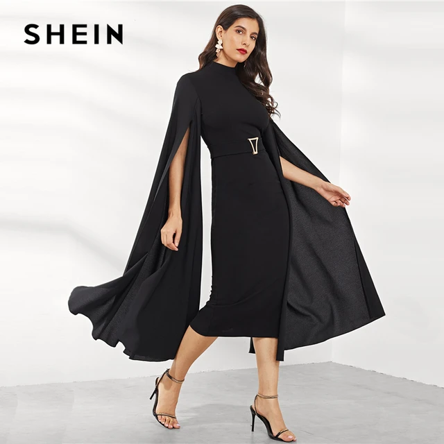 Buy SHEIN Black Exaggerate Split Sleeve Belted Dress