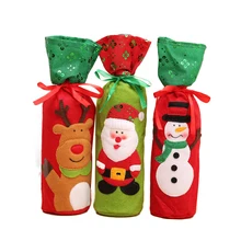 1 шт. Новогодние украшения с дедом морозом сумки для винных бутылок шампанского блестки вышитые держатели Рождественская Домашняя вечеринка Декор для обеденного стола