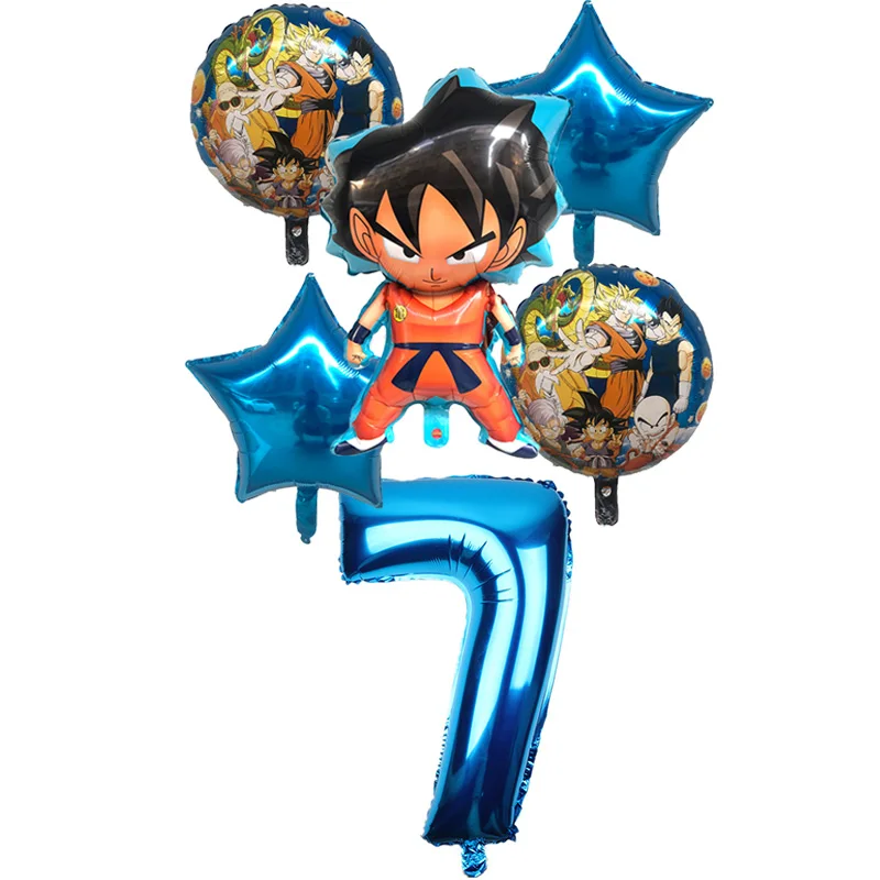 6 шт./компл. с мультяшными принтами, 7 Dragon Ball Z Goku Фольга Шар 32 дюймов шара с цифрой набор «С Днем Рождения» вечерние декоративные Детские игрушки кампус Вечерние - Цвет: blue-7