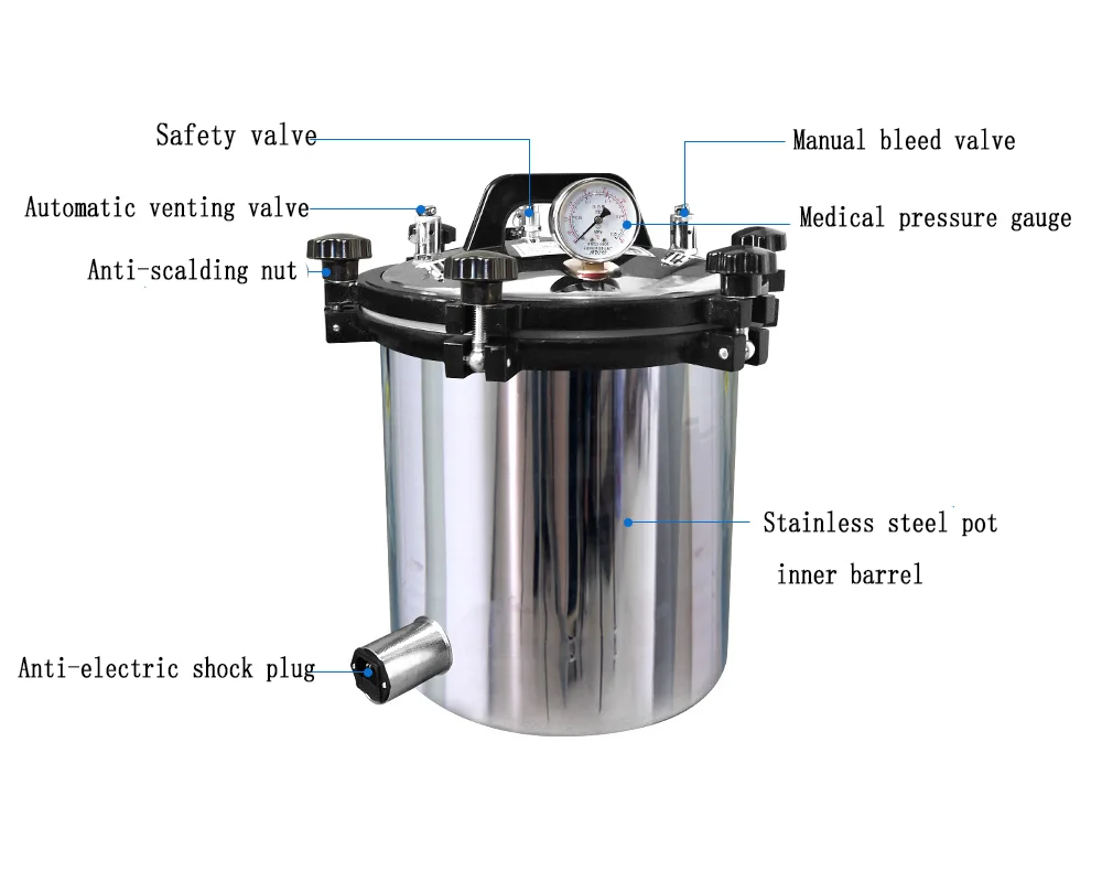 8L/9L/12L/18L/24L/35L/50/75L/100L Портативный автоклав самоуправляемый вертикальный цифровой дисплей автоматический