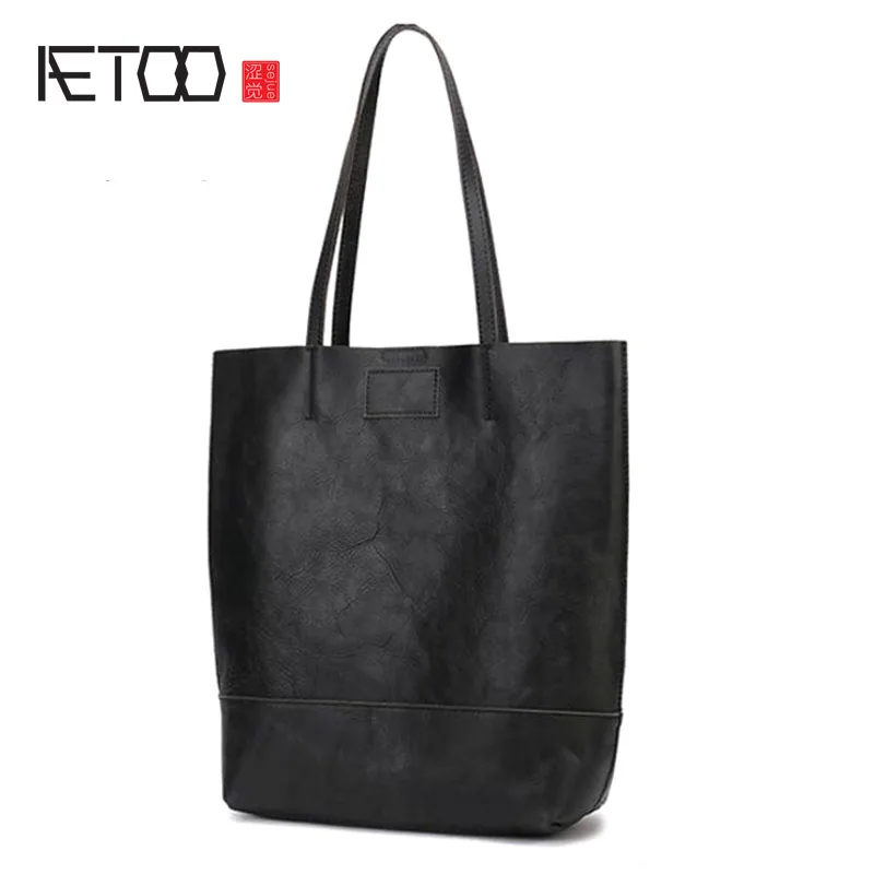 

AETOO Leather handmade big bag female vertical version of the child tote bag simple one shoulder commuter leather casual female